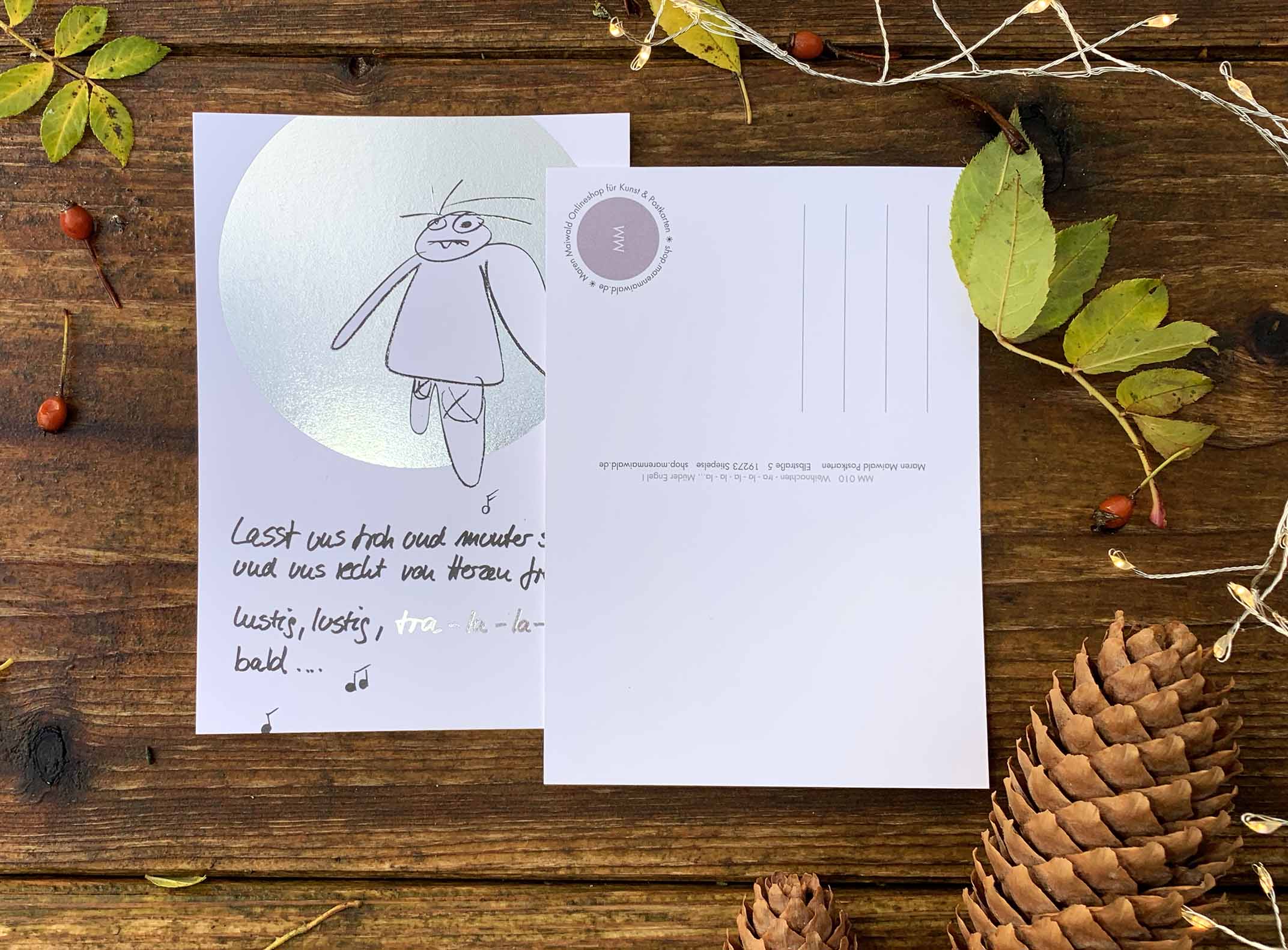 Weihnachts-Postkarte - tra-la-la-la-la... Müder Engel I
