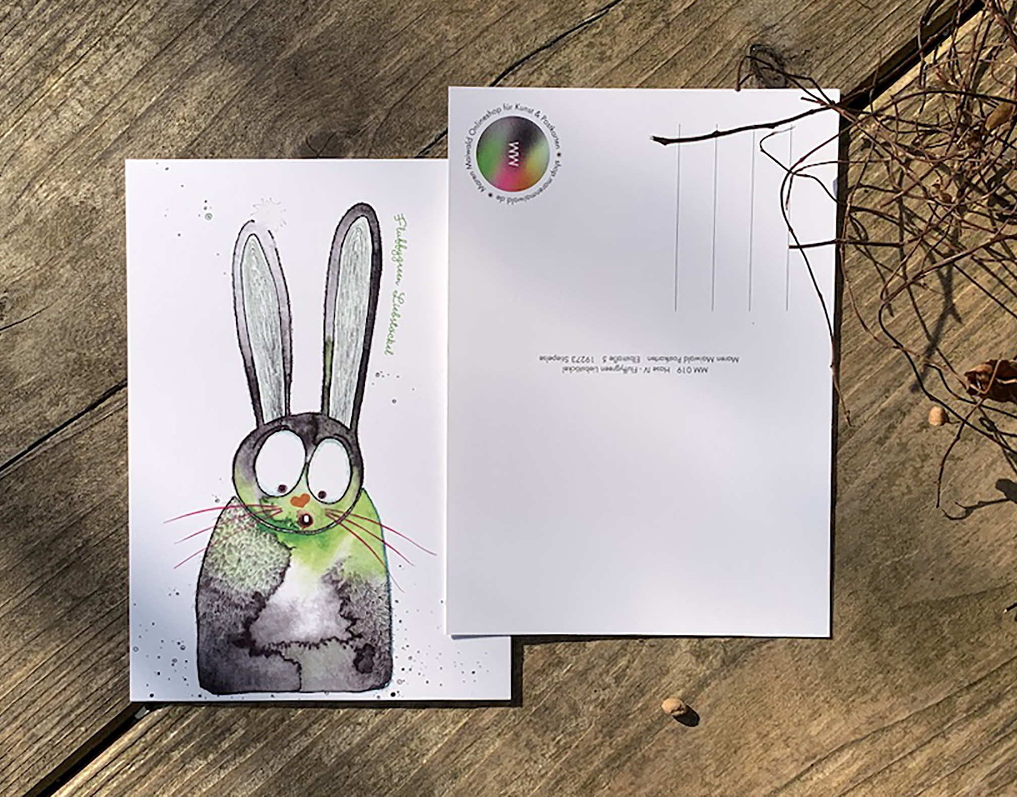 Hasen-Postkarte - Fluffygreen Liebstöckel